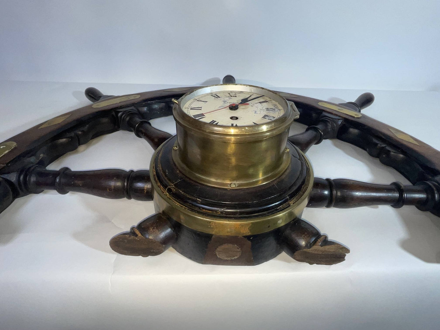 19th Century Ship's Wheel Fitted with a Clock