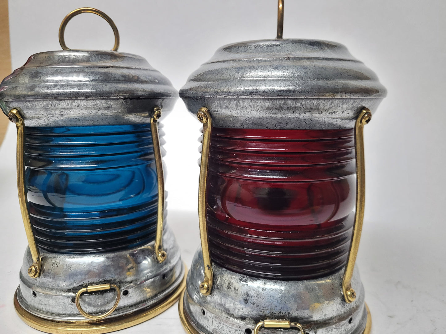 Pair of Red and Blue Lens Boat Lanterns