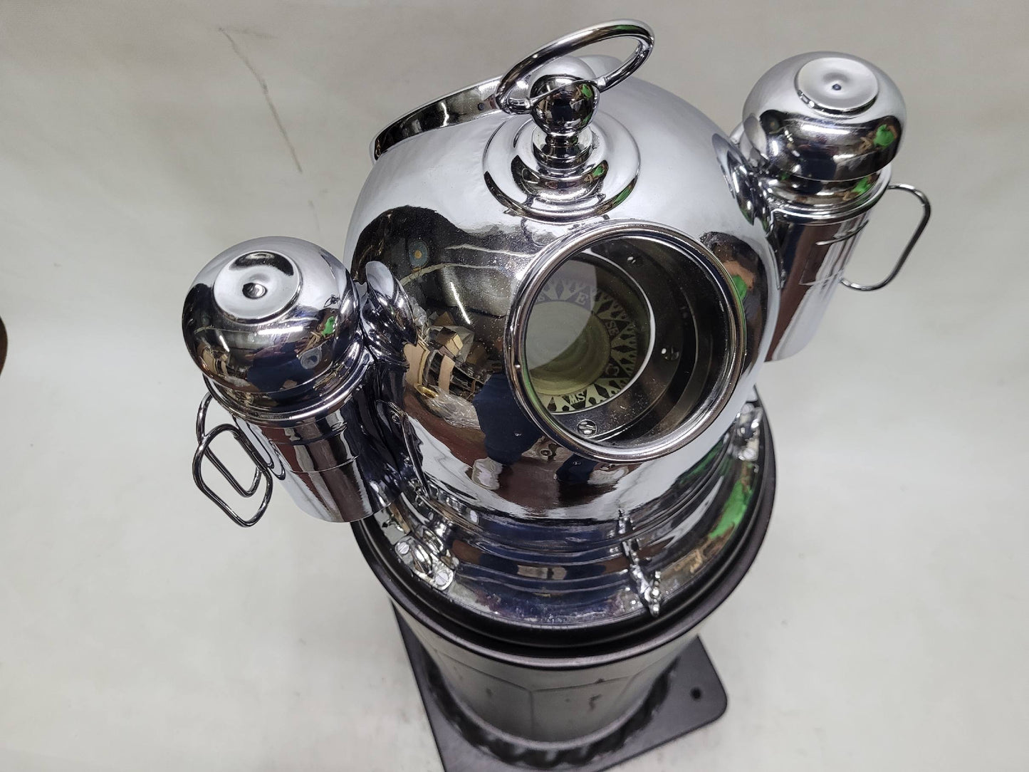 Chrome Plated Boat Compass Binnacle on Wood Pedestal