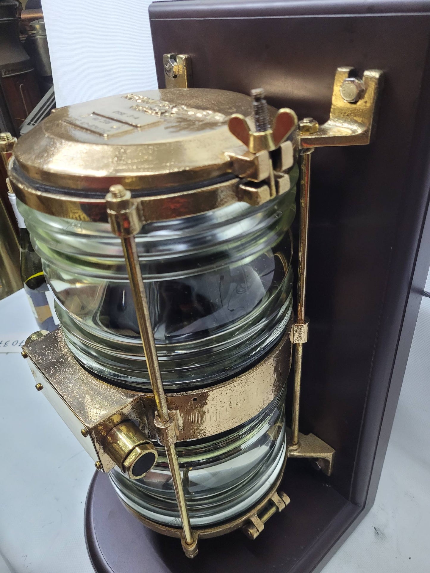 Solid Brass Beacon Light Mounted to a Wood Base