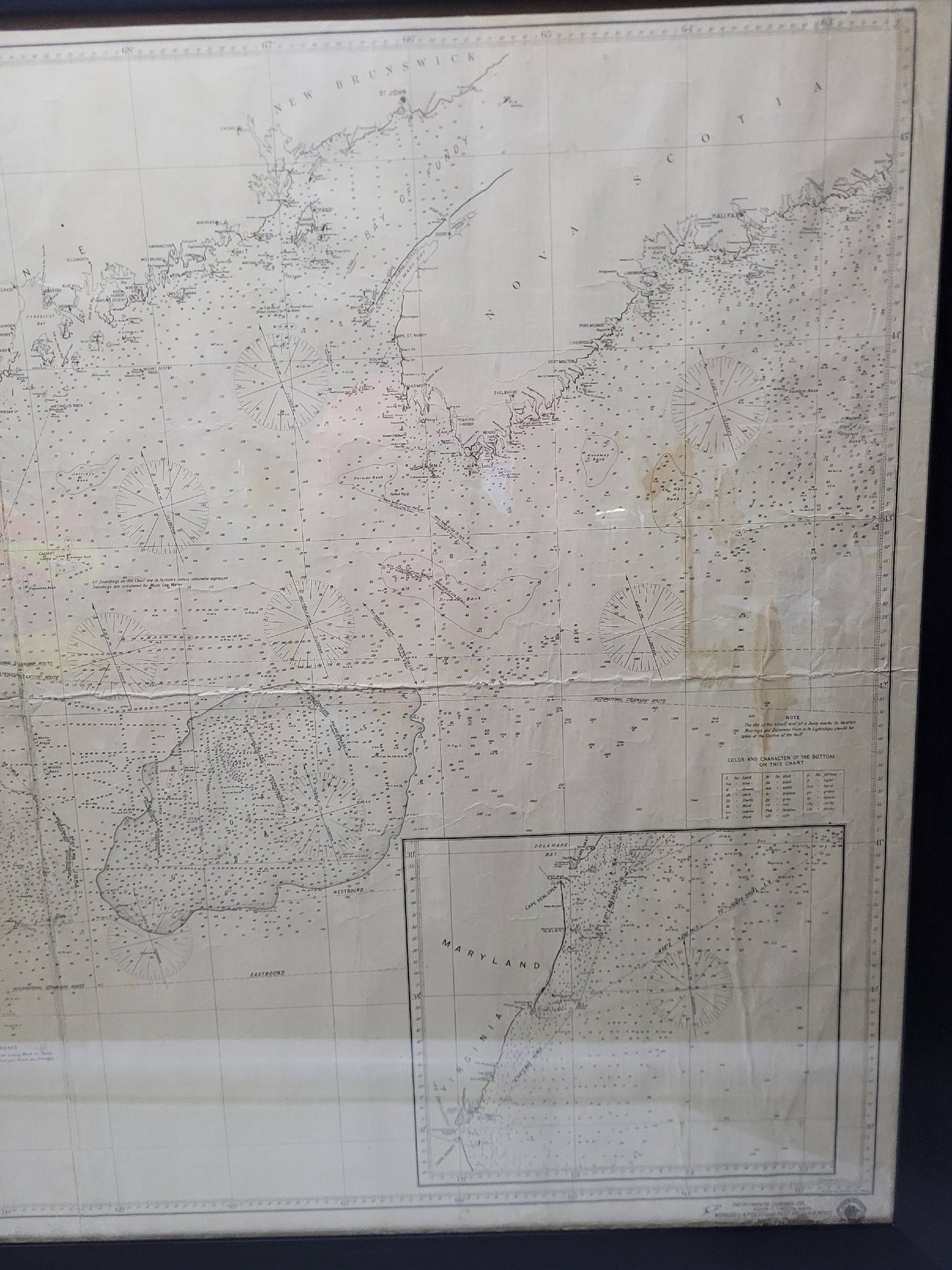Antique Maritime Chart of East Coast Virginia to Nova Scotia
