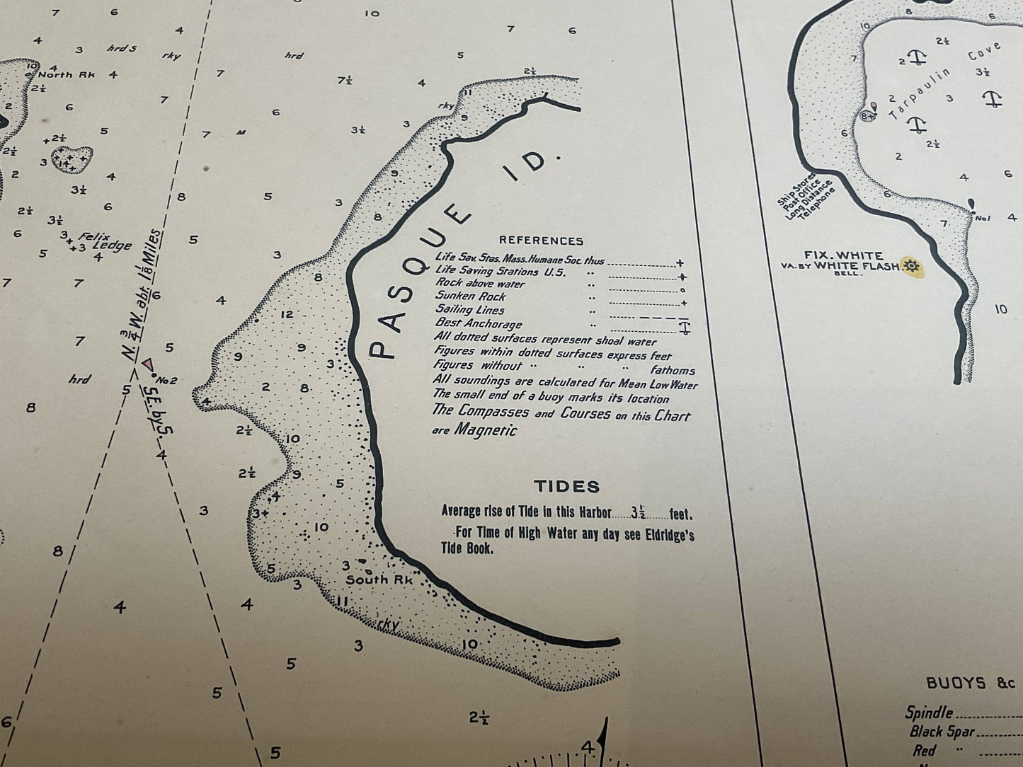 Mariners Chart of Quicks Hole and Tarpaulin Cove by George Eldridge 1901