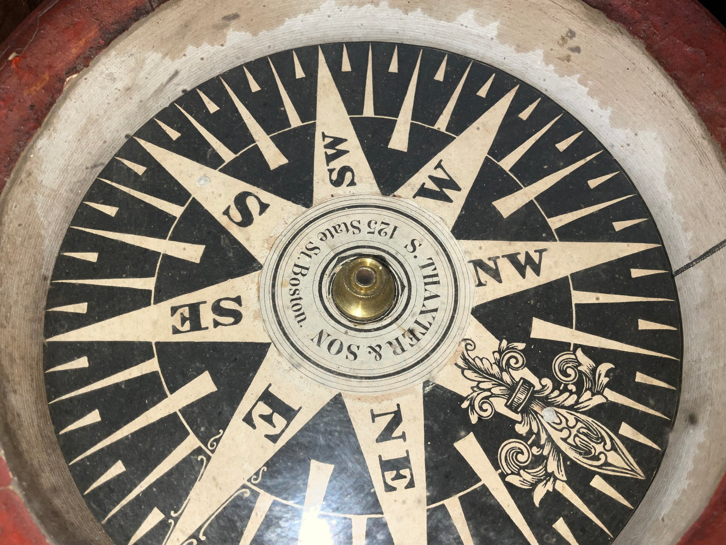 19th Century Wood Bowl Ship's Compass by Samuel Thaxter of Boston