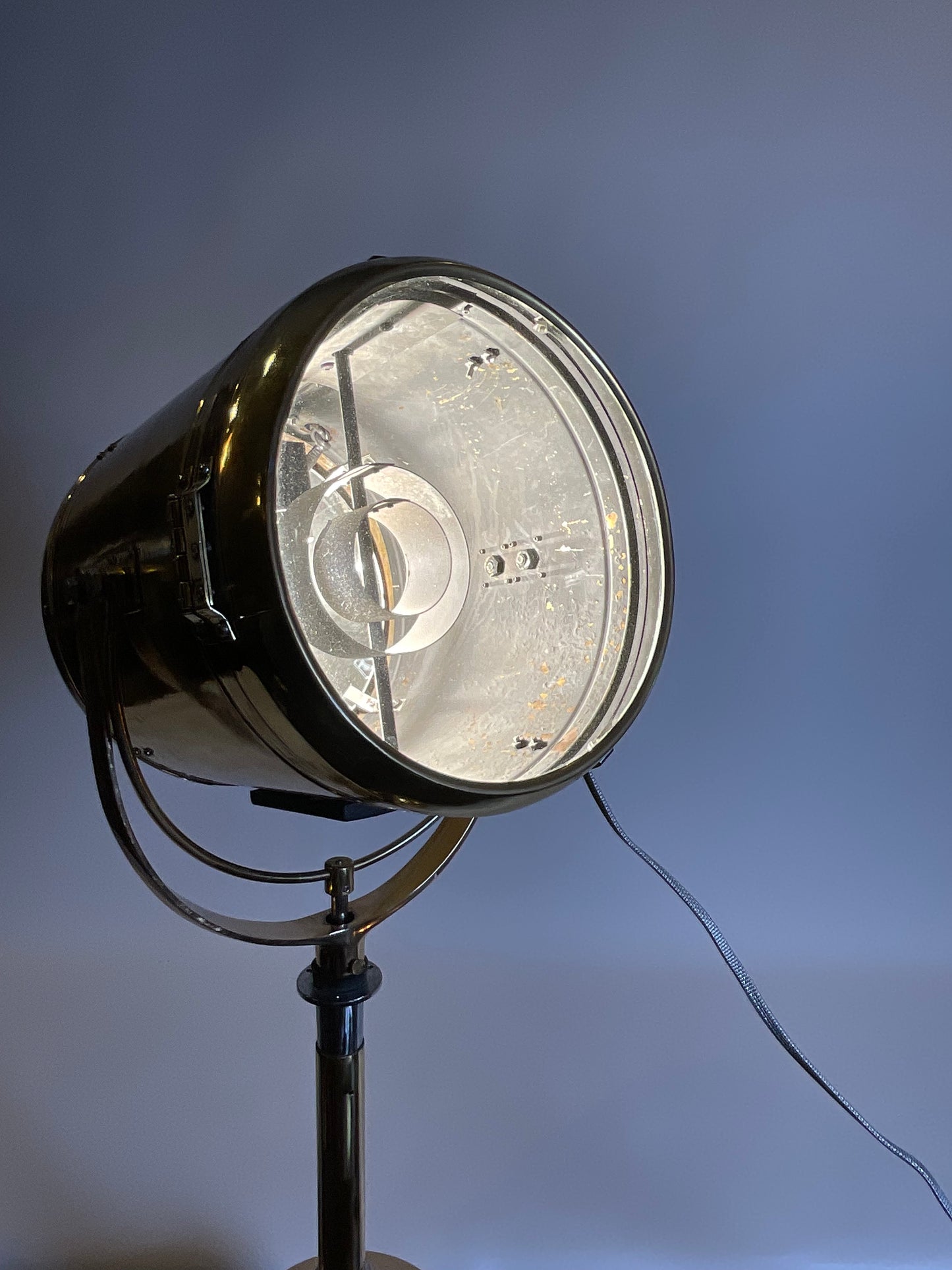 Brass Ship's Searchlight Fitted to a Polished Steel Tripod