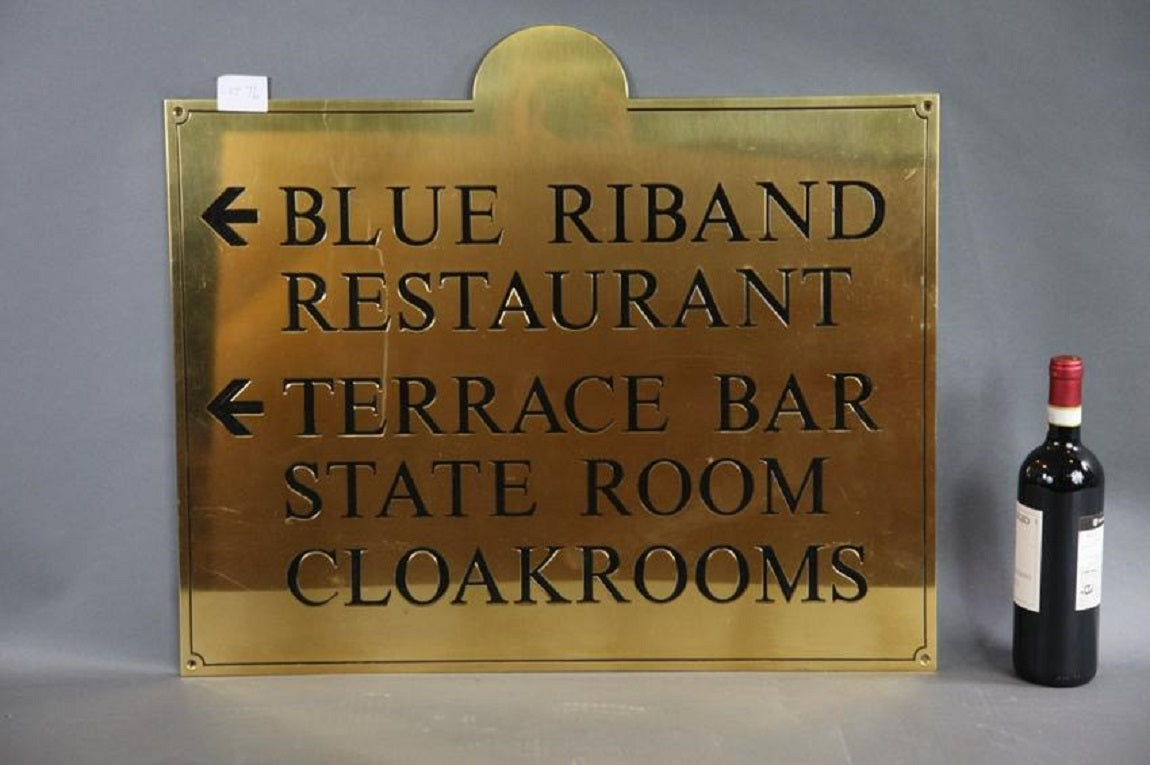 Brass Blue Riband Lounge Sign - Lannan Gallery