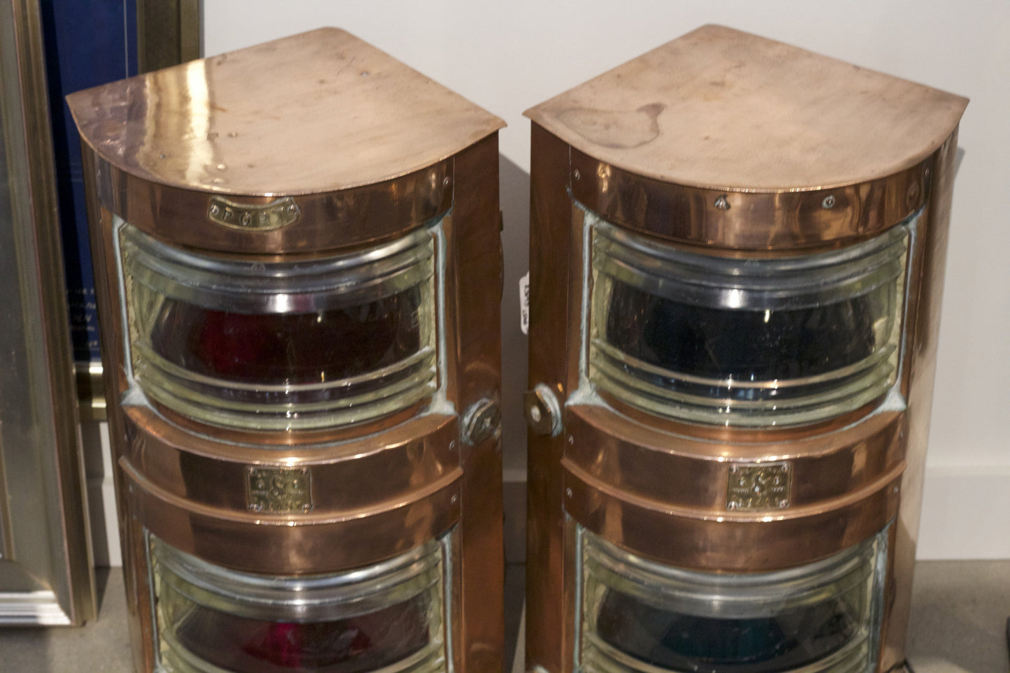 Pair of Doublestack Copper Port & Starboard Lanterns - Lannan Gallery