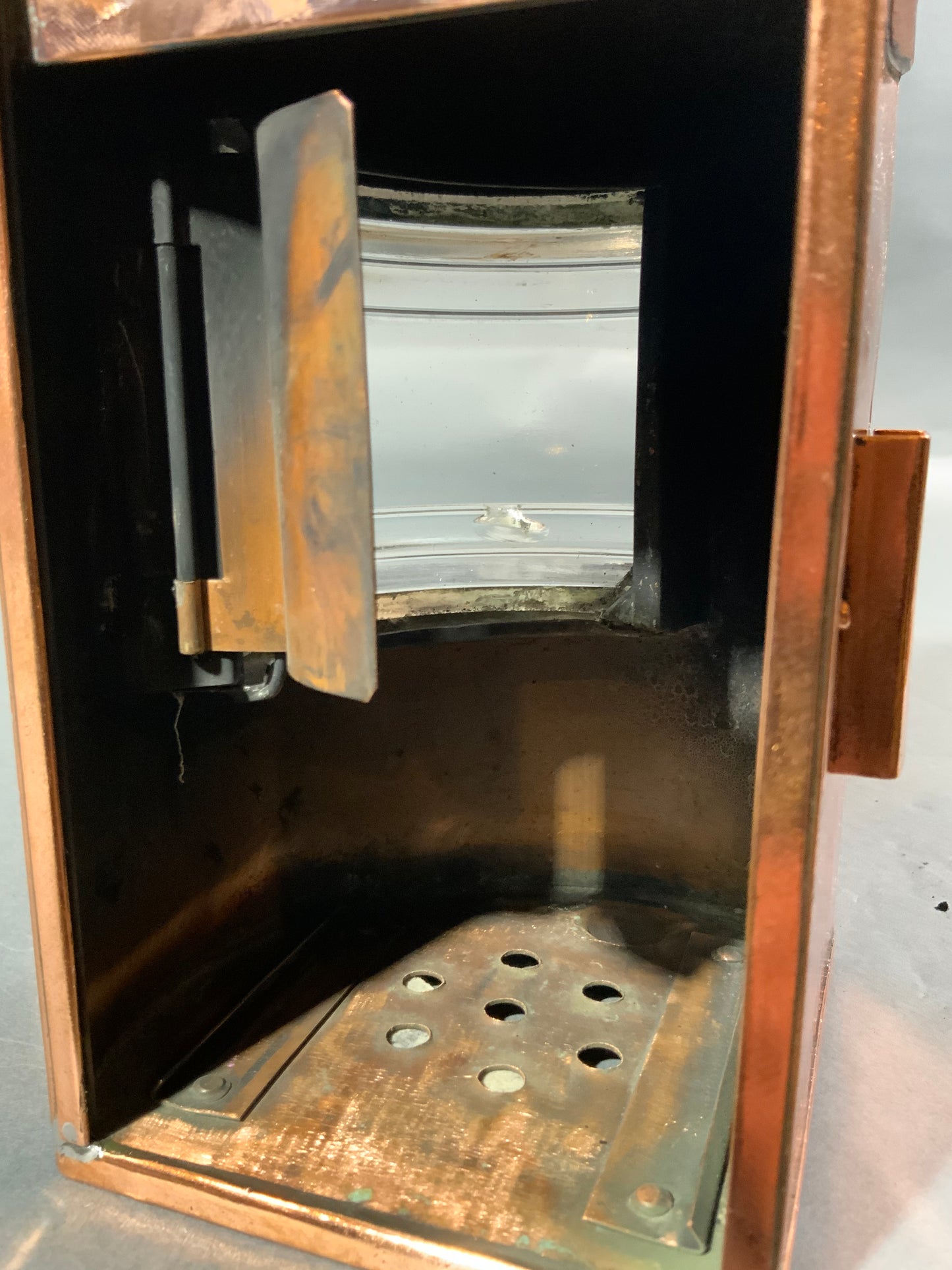 Solid Copper Ships Lantern With Fresnel Lens - Lannan Gallery