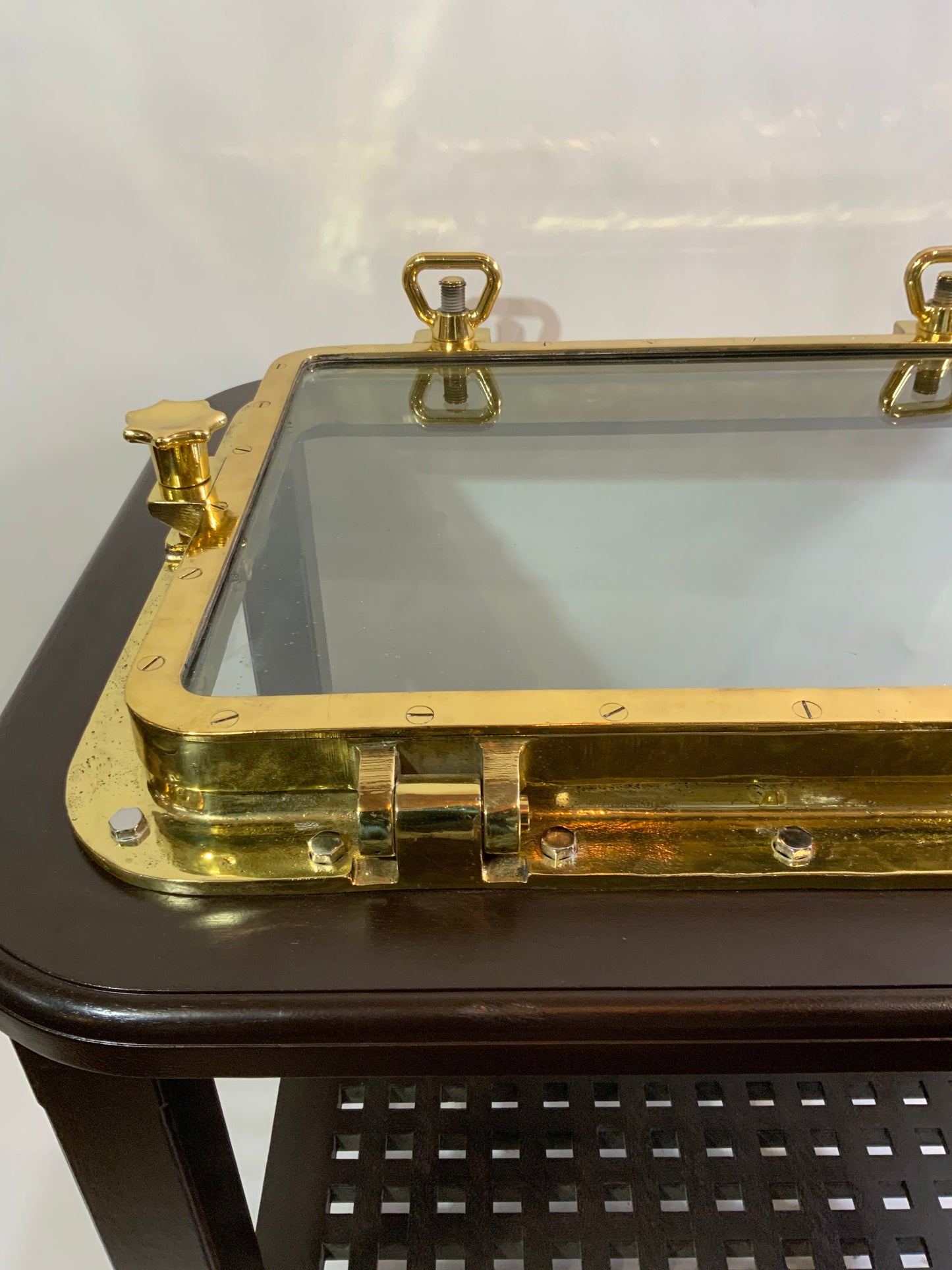Polished Brass Ships Porthole Table - Lannan Gallery