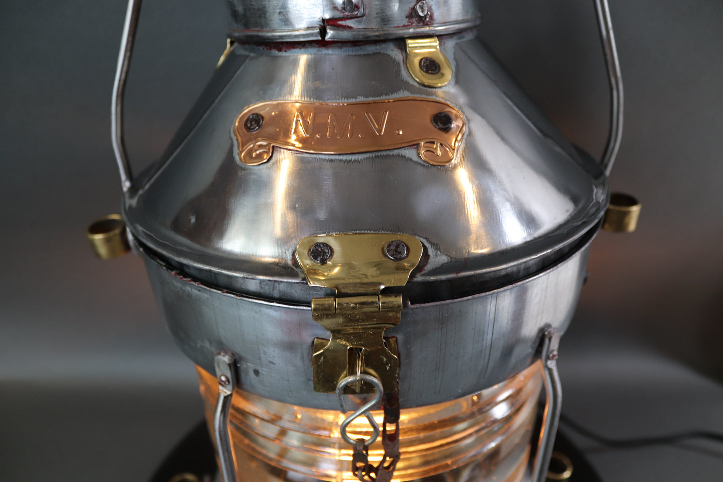 Polished Steel Ships Anchor Lantern - Lannan Gallery