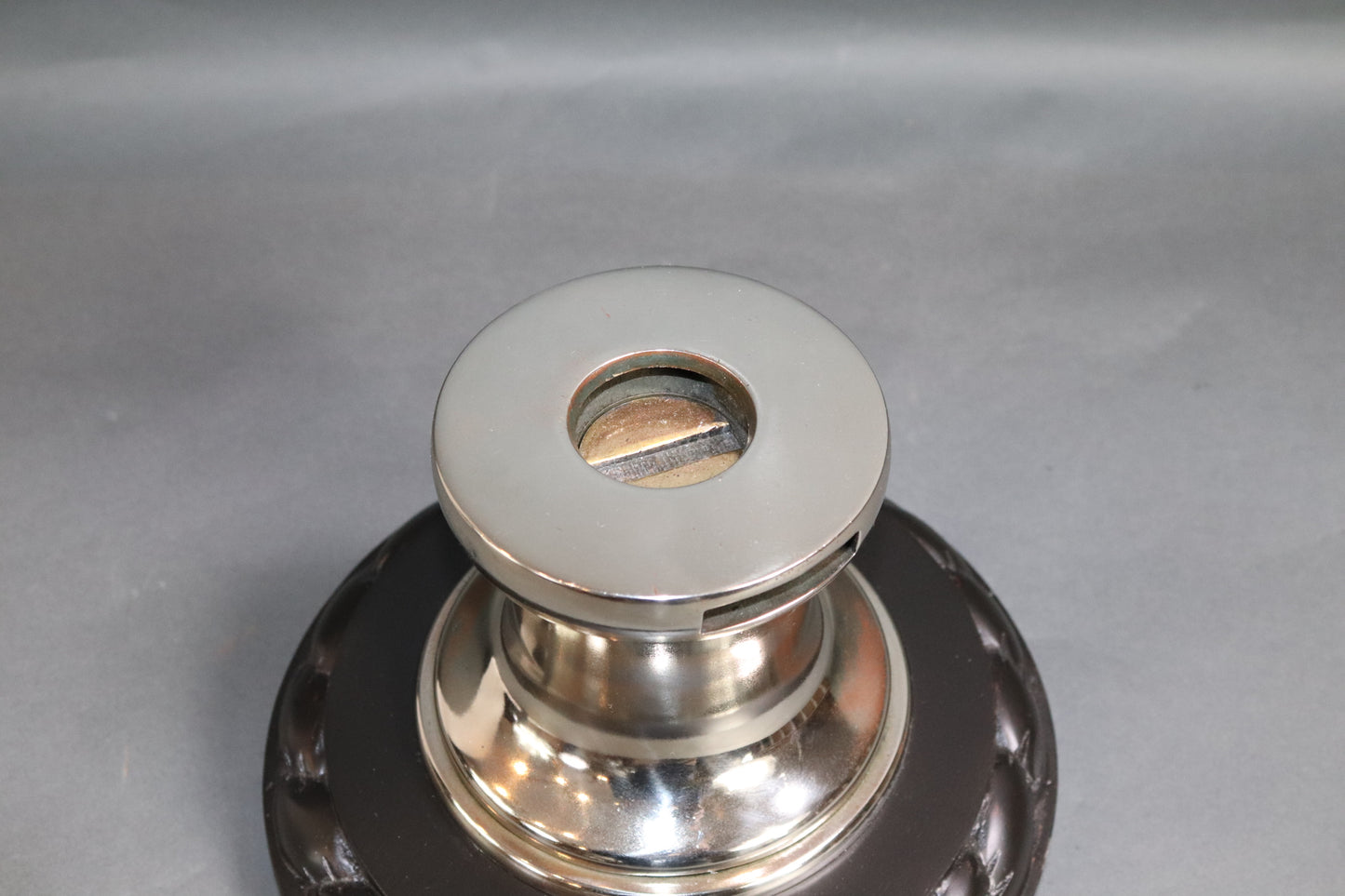 Solid Brass Yacht Winch on Mahogany Base - Lannan Gallery