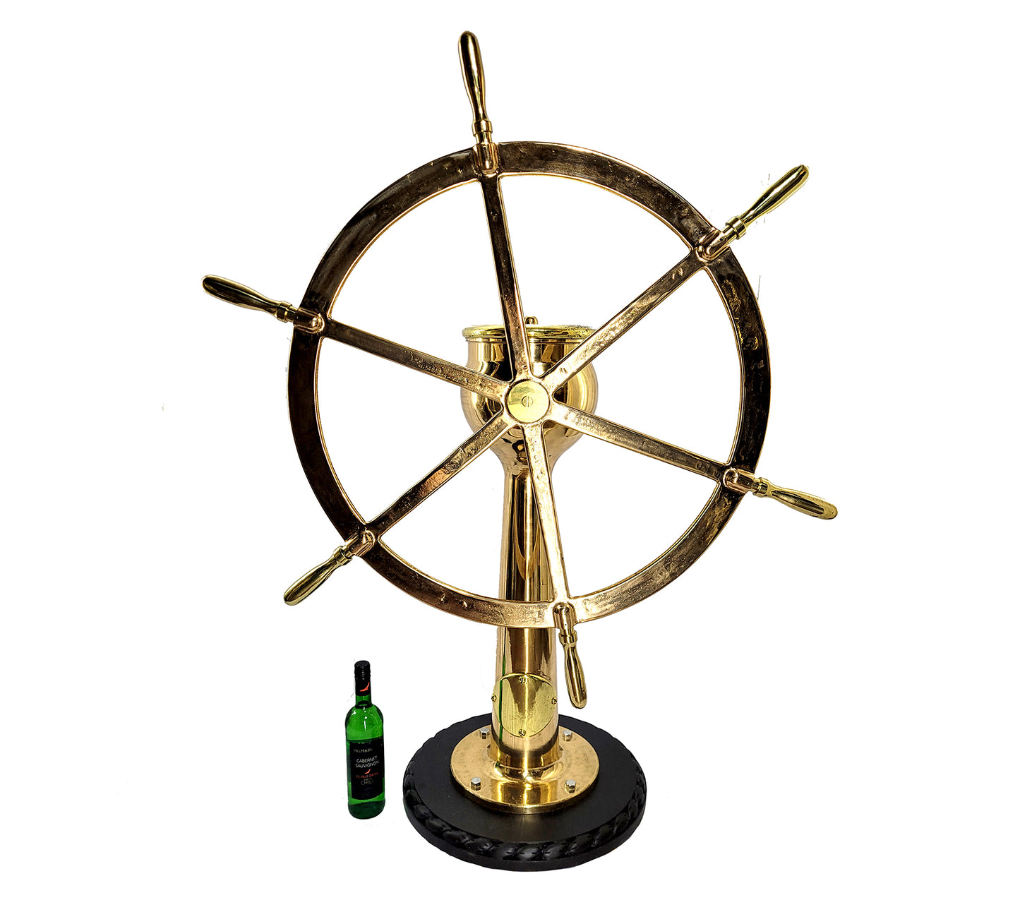Six Spoke Solid Brass Ships Wheel on Stand - Lannan Gallery
