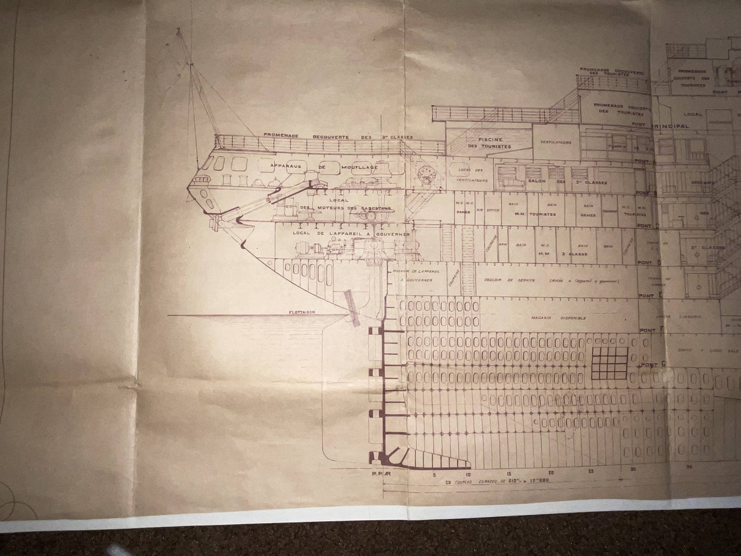 Ocean Liner Normandie Longitudinal Plan