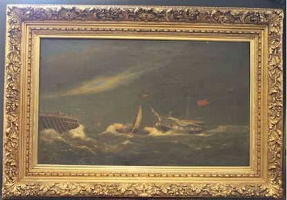 Large oil on canvas of a Marine rescue