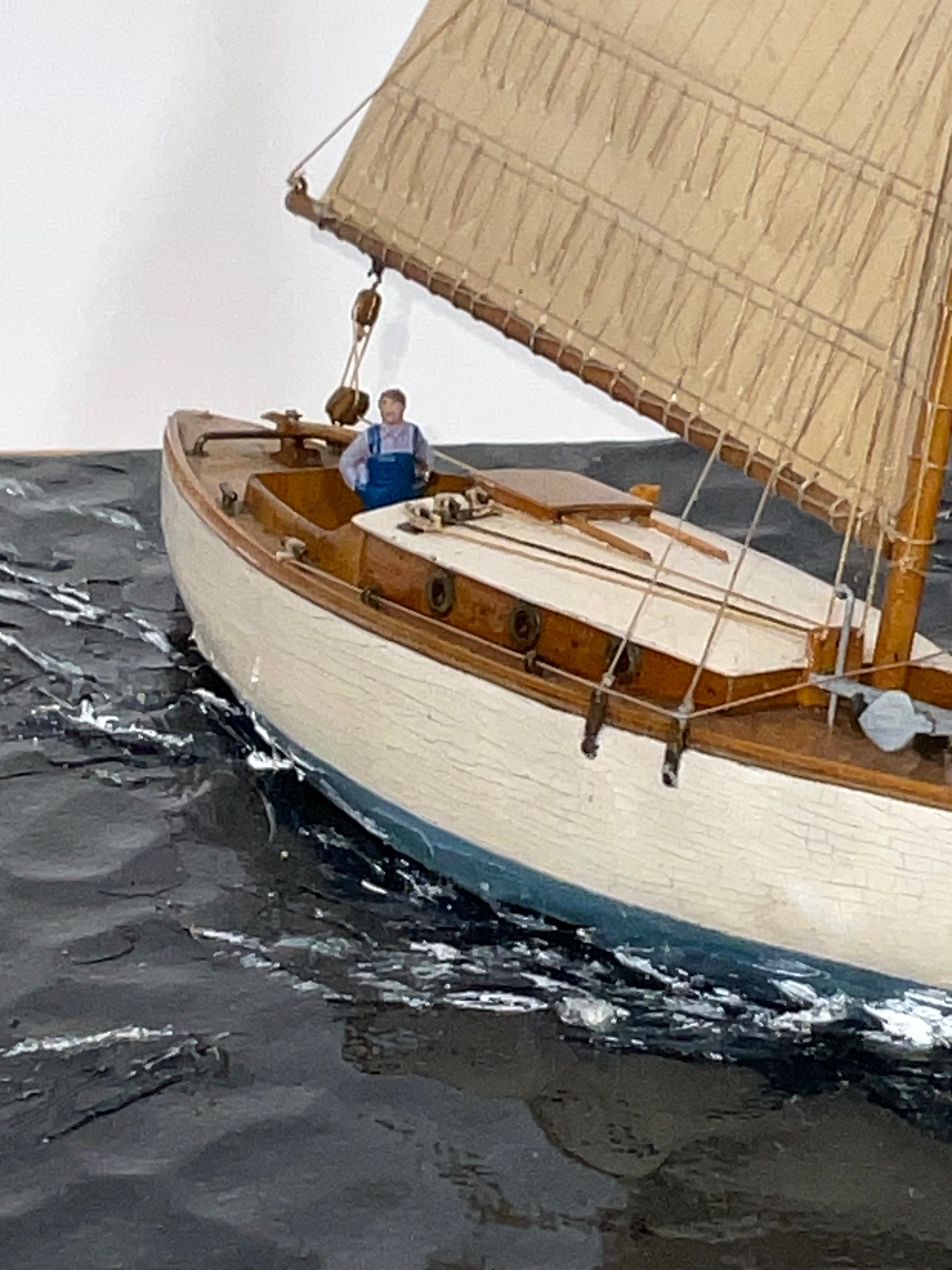 Cased Diorama of a Sloop Passing a Lighthouse