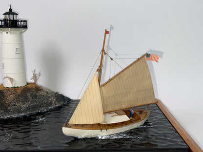 Cased Diorama of a Sloop Passing a Lighthouse