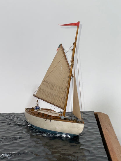 Cased Diorama of a Sloop Passing a Lighthouse