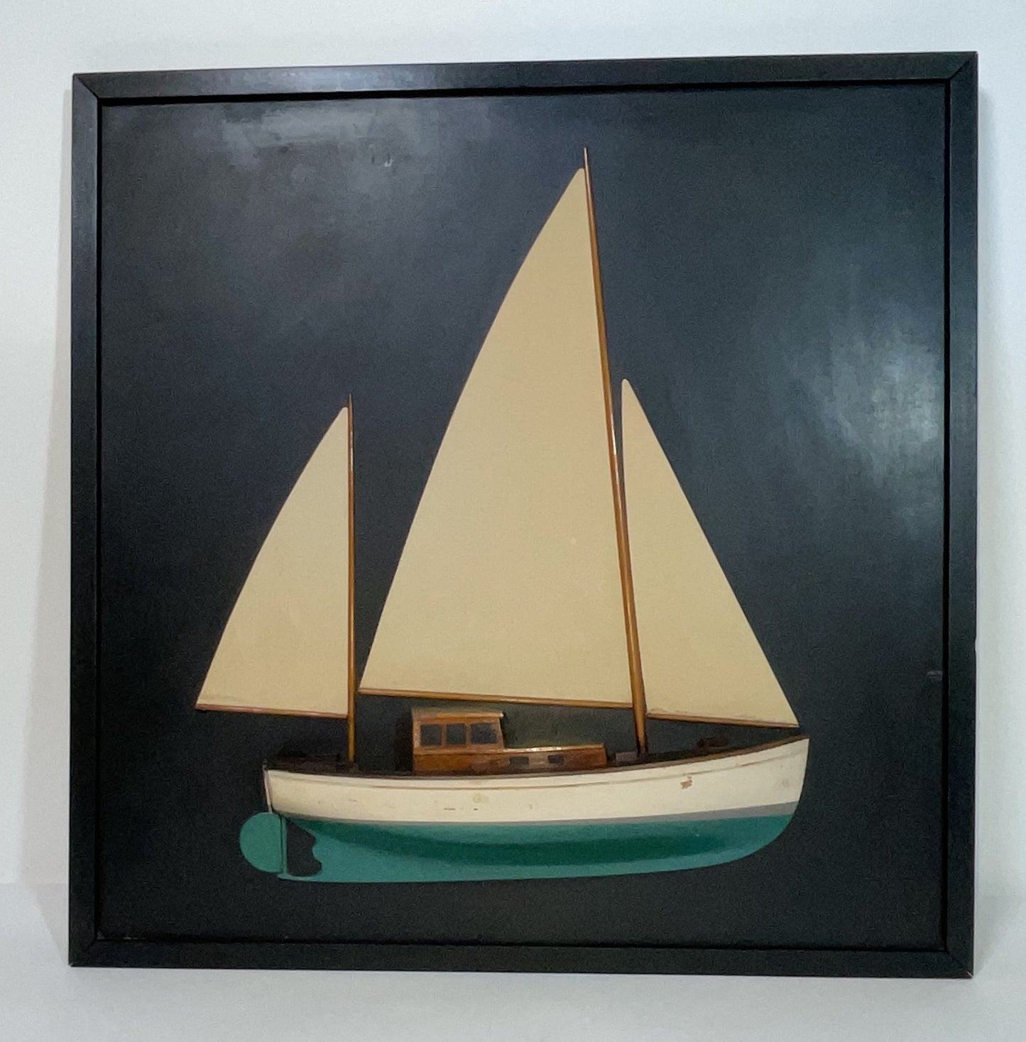 Sailboat Half Model with Sails on Backboard