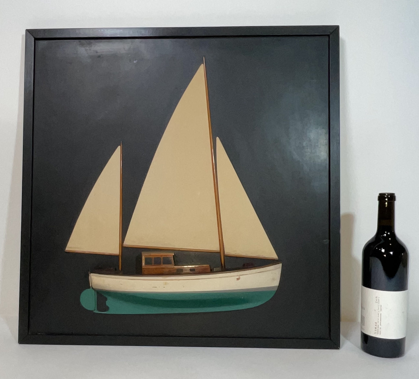 Sailboat Half Model with Sails on Backboard