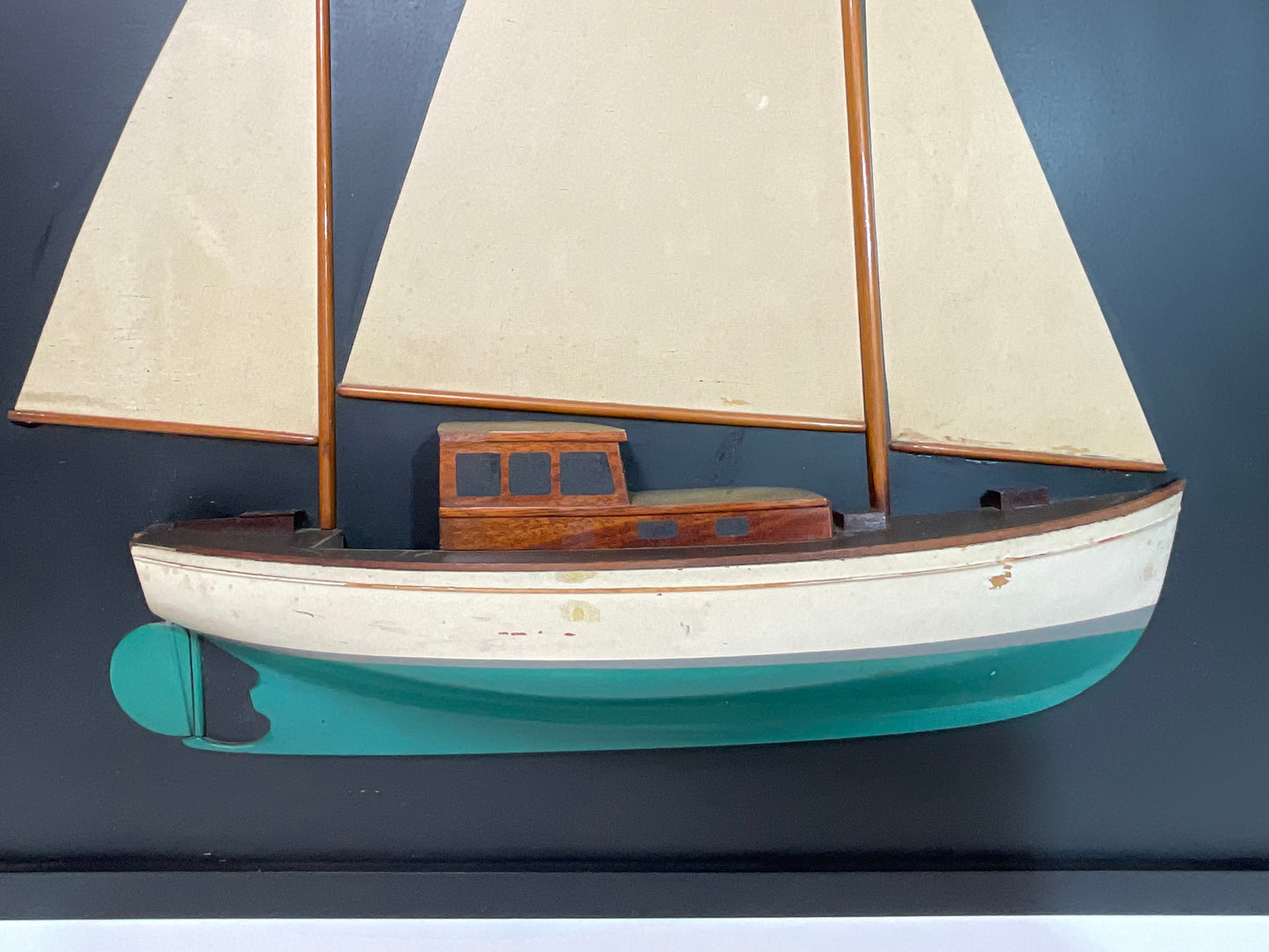 Sailboat Half Model with Sails on Backboard