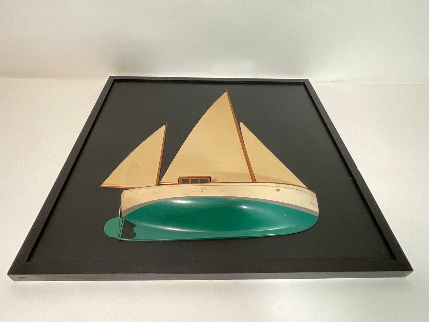 Sailboat Half Model with Sails on Backboard