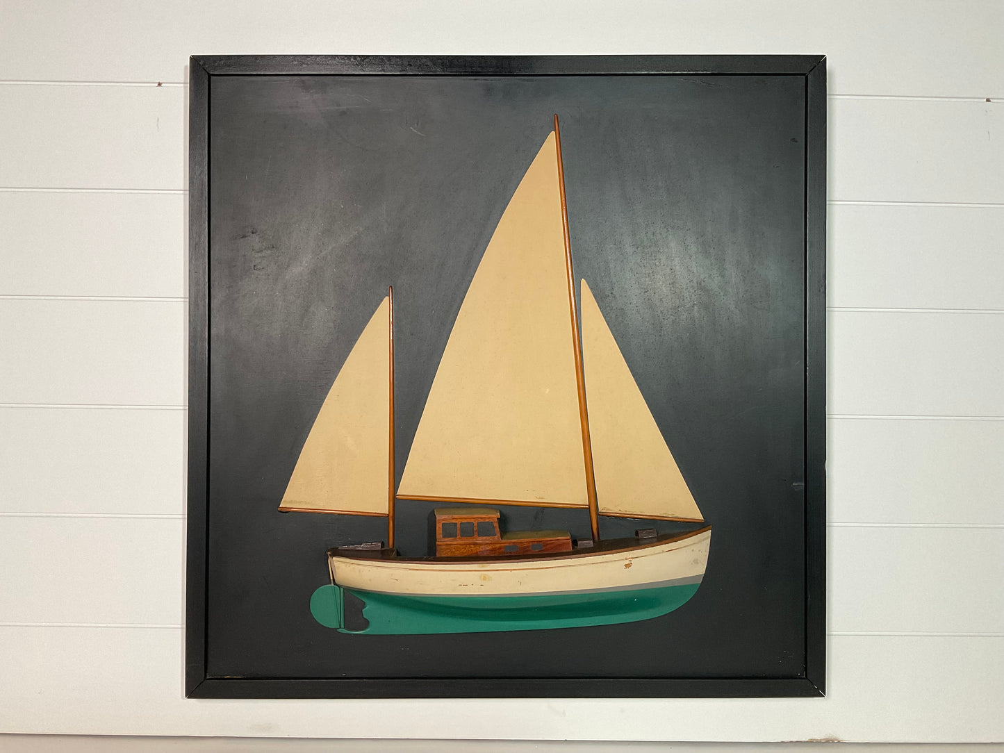 Sailboat Half Model with Sails on Backboard