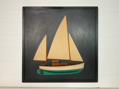 Sailboat Half Model with Sails on Backboard
