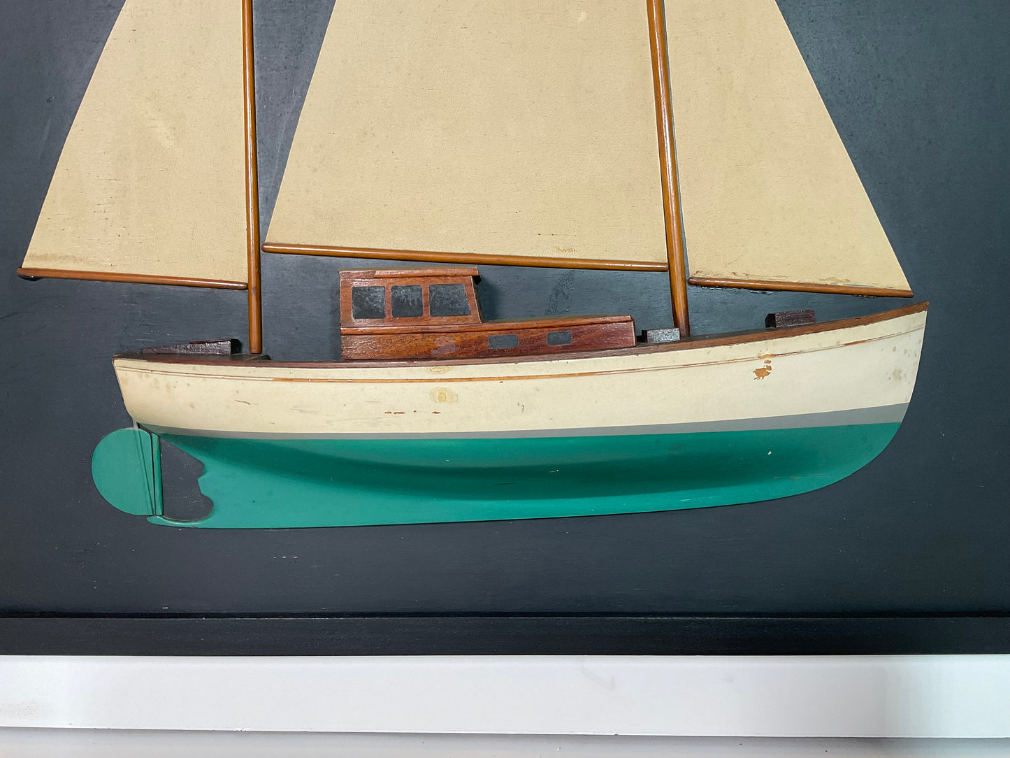Sailboat Half Model with Sails on Backboard