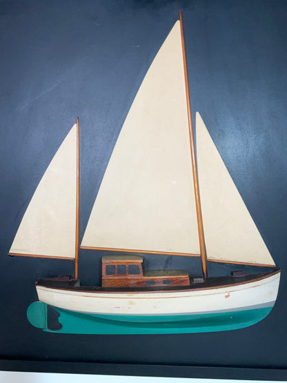 Sailboat Half Model with Sails on Backboard