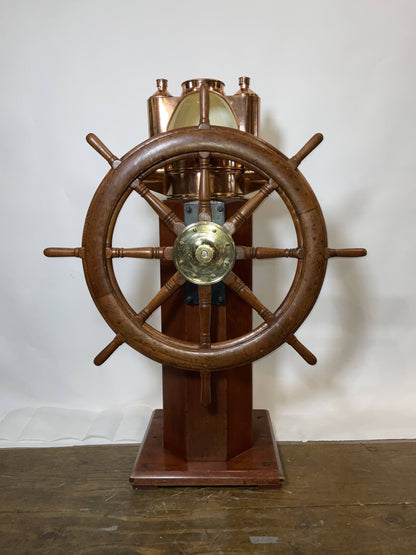 Outstanding Ship's Binnacle Mounted with a Ship's Wheel
