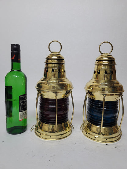 Exceptional Pair of Solid Brass Ships Lanterns