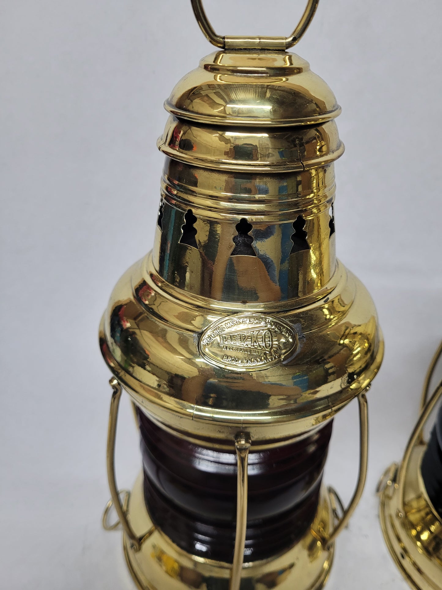 Exceptional Pair of Solid Brass Ships Lanterns
