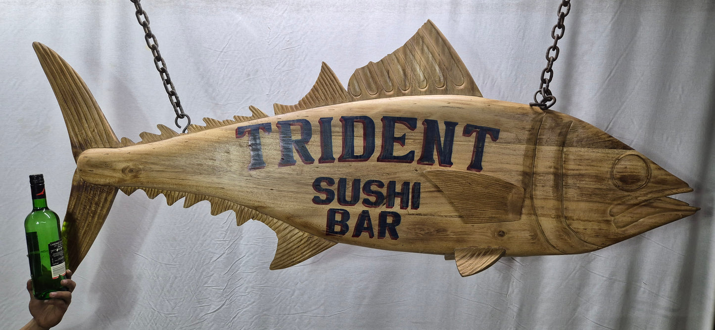 Trident Sushi Bar Carved Trade Sign