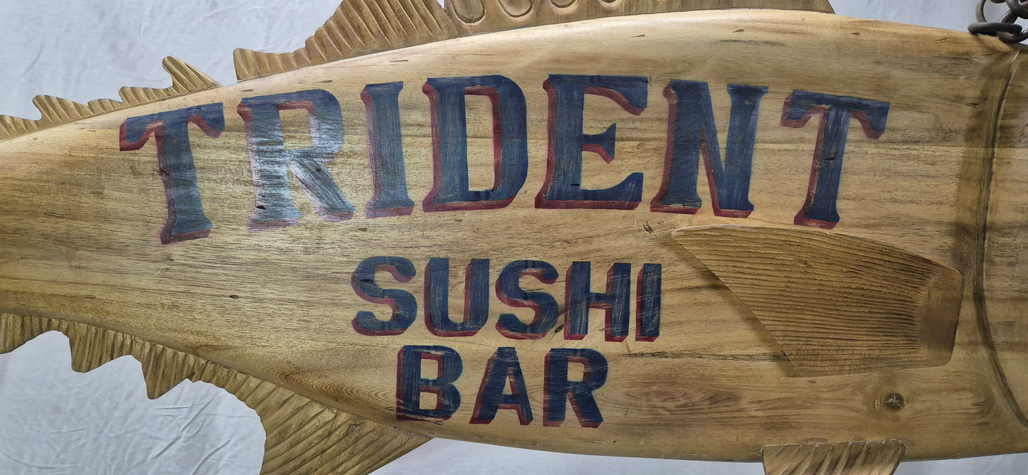 Trident Sushi Bar Carved Trade Sign