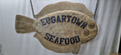 Edgartown Seafood Carved Flounder Trade Sign