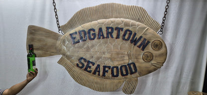 Edgartown Seafood Carved Flounder Trade Sign