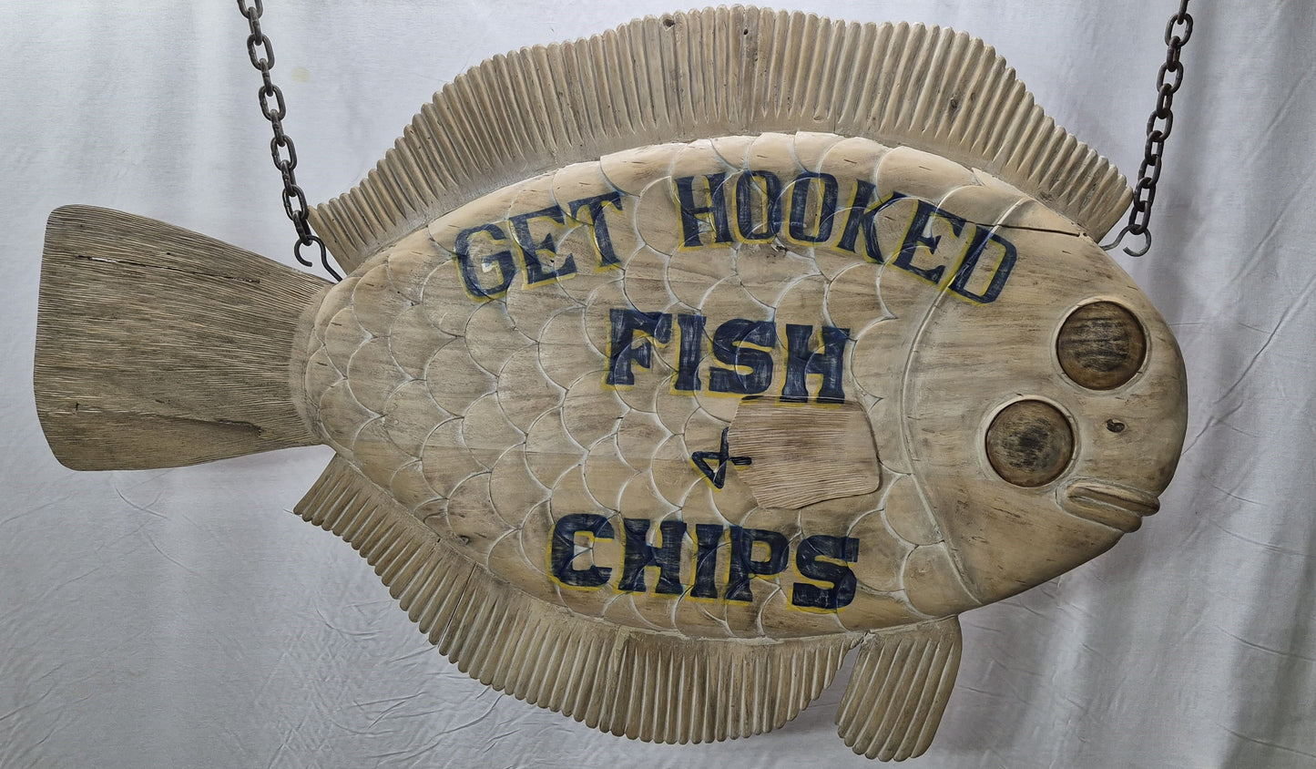 Carved Flounder Trade Sign "Fish & Chips"