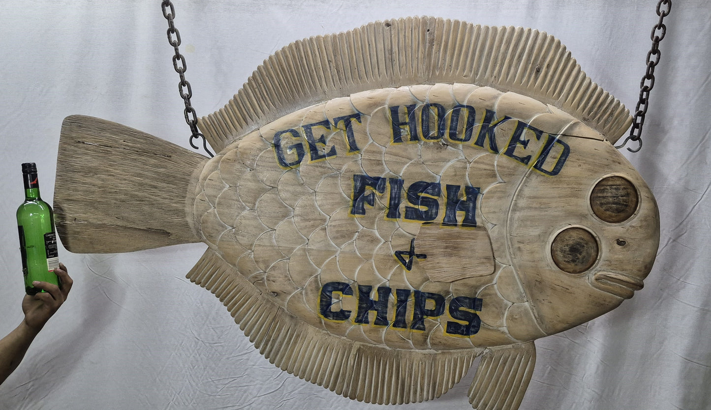 Carved Flounder Trade Sign "Fish & Chips"