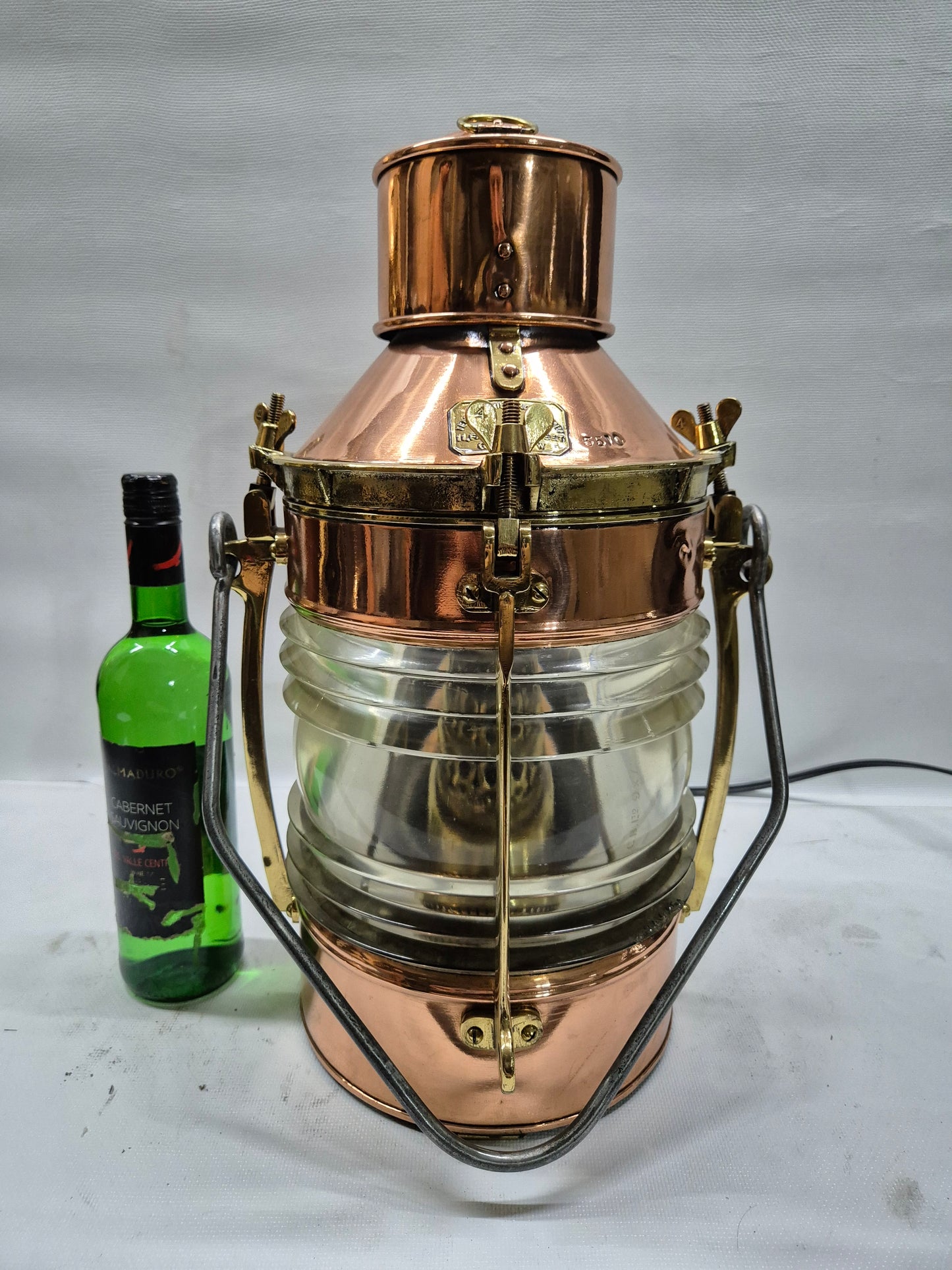 English Ship's Lantern in Copper Case with Two Lenses