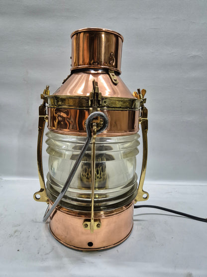 English Ship's Lantern in Copper Case with Two Lenses