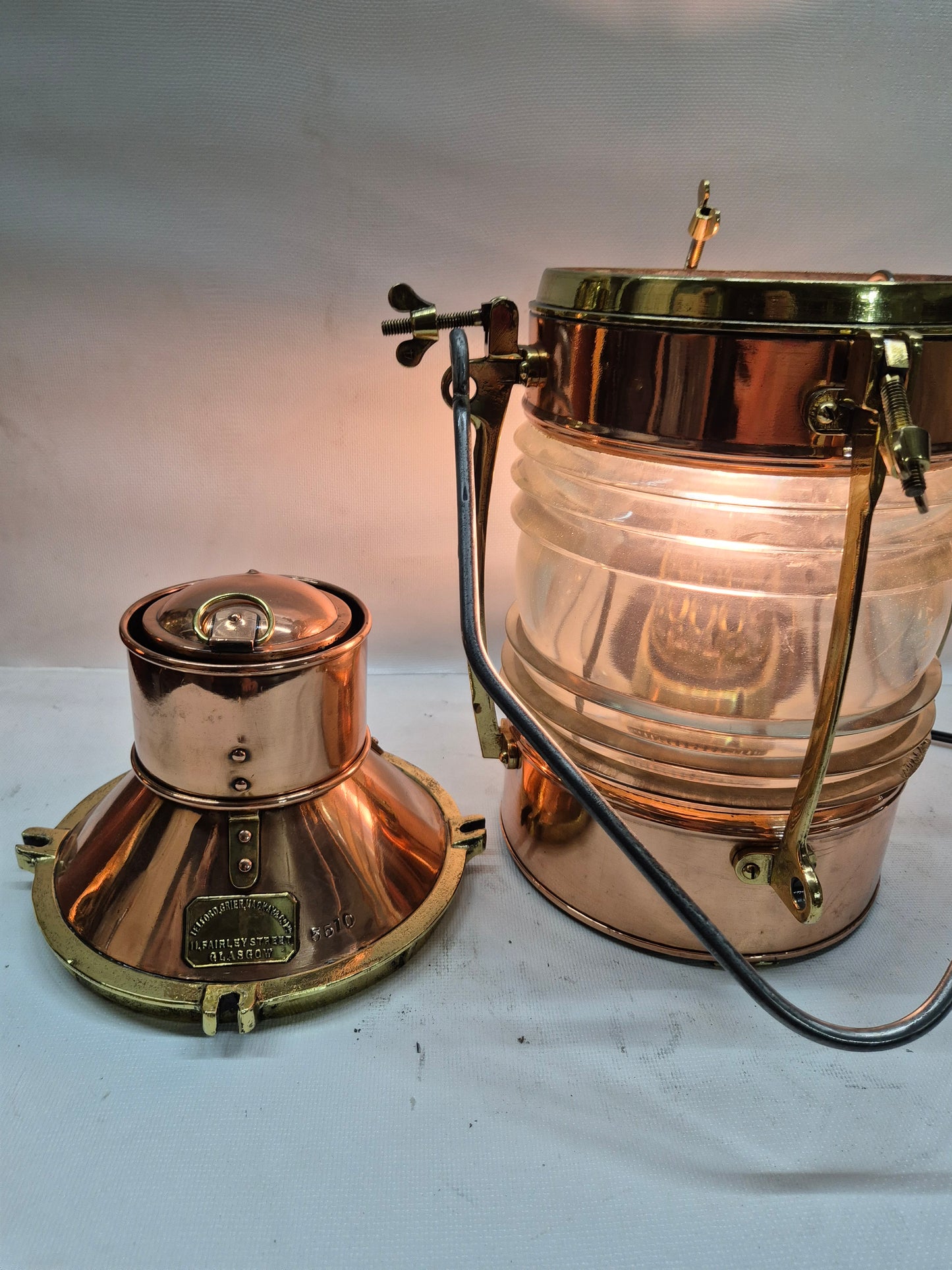 English Ship's Lantern in Copper Case with Two Lenses
