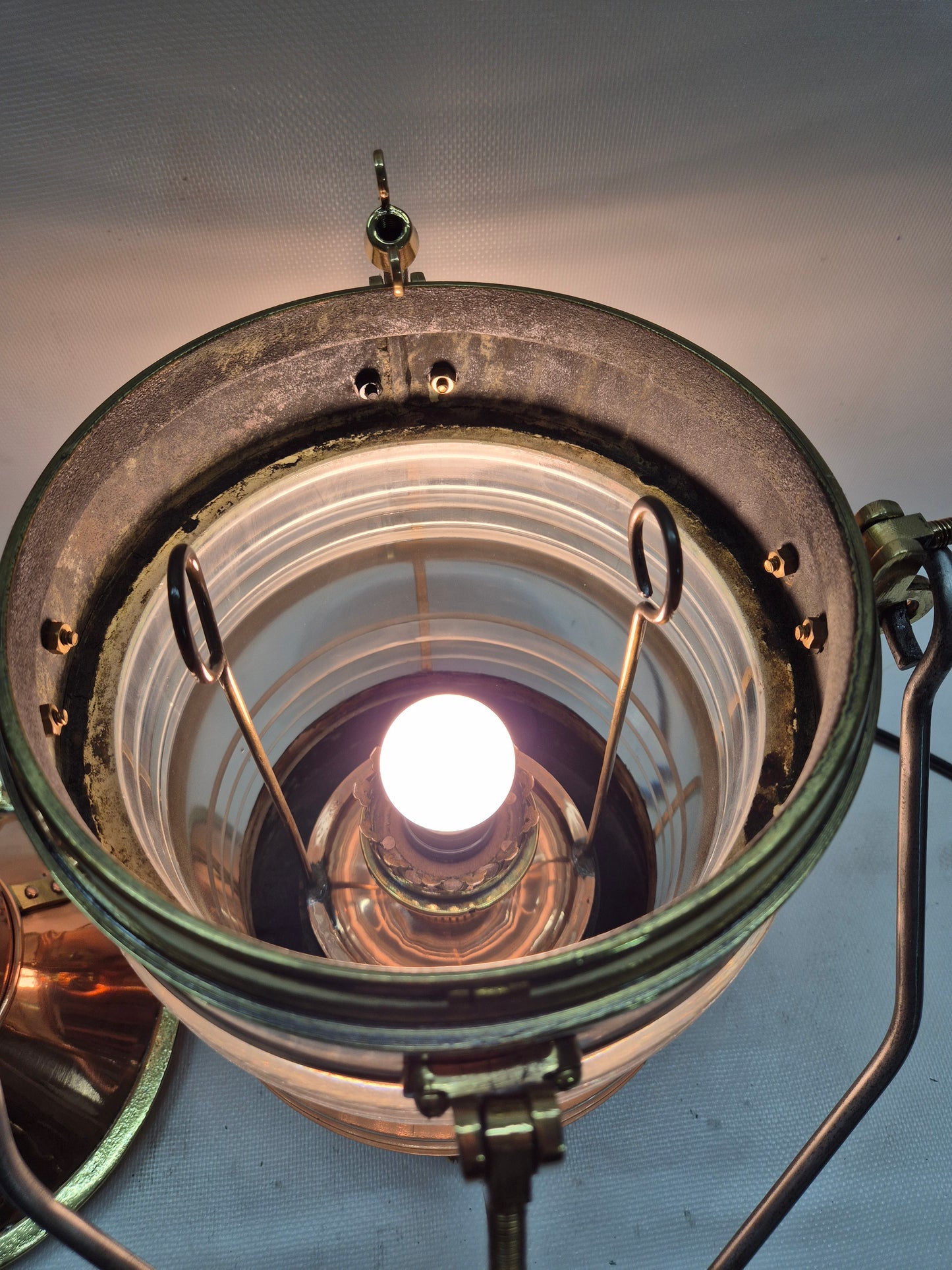 English Ship's Lantern in Copper Case with Two Lenses