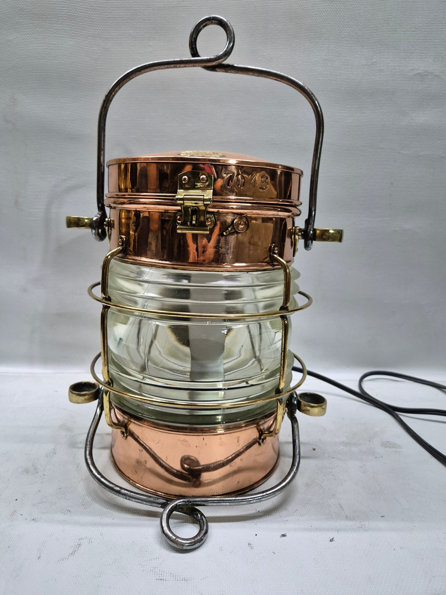 Solid Copper Marine Lantern with Fresnel Lens