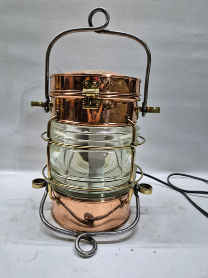 Solid Copper Marine Lantern with Fresnel Lens