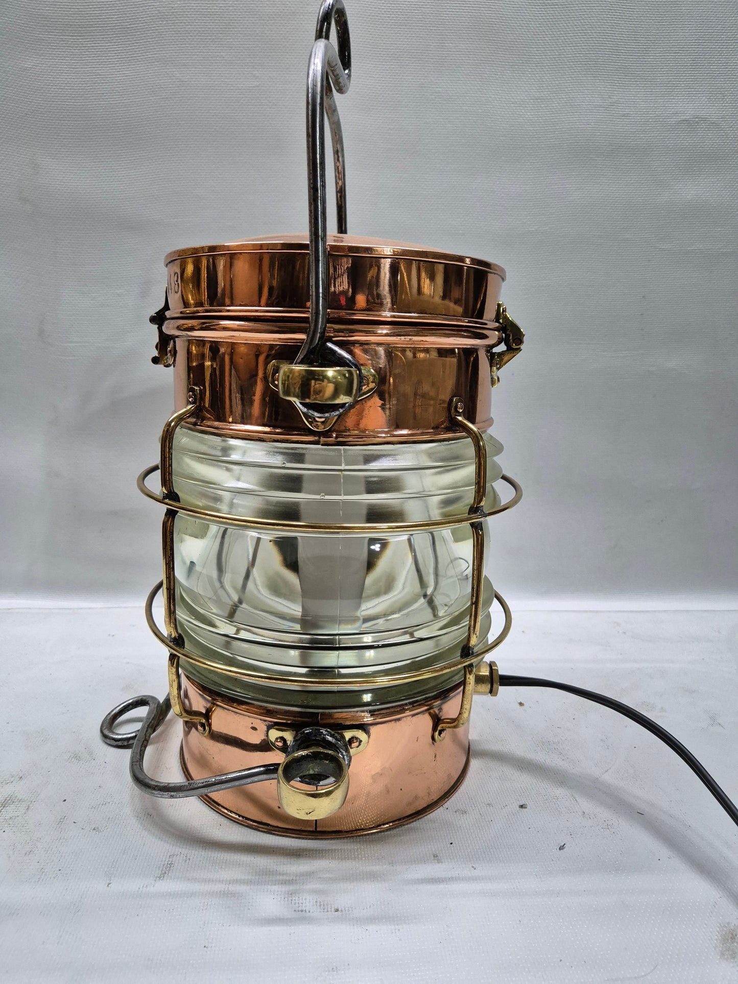 Solid Copper Marine Lantern with Fresnel Lens