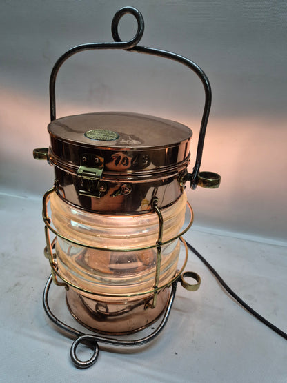 Solid Copper Marine Lantern with Fresnel Lens