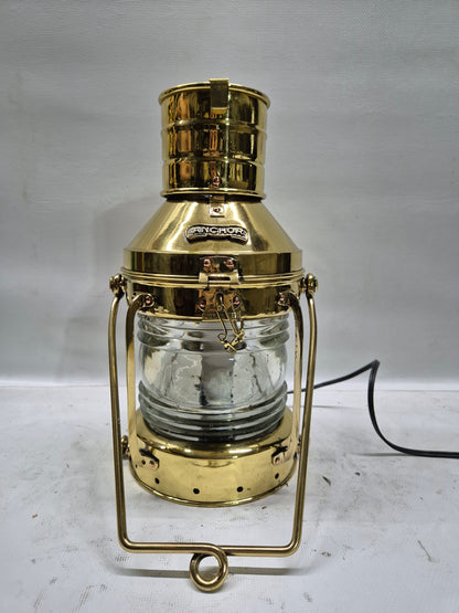 Polished Brass Ship's Anchor Lantern with Fresnel Lens