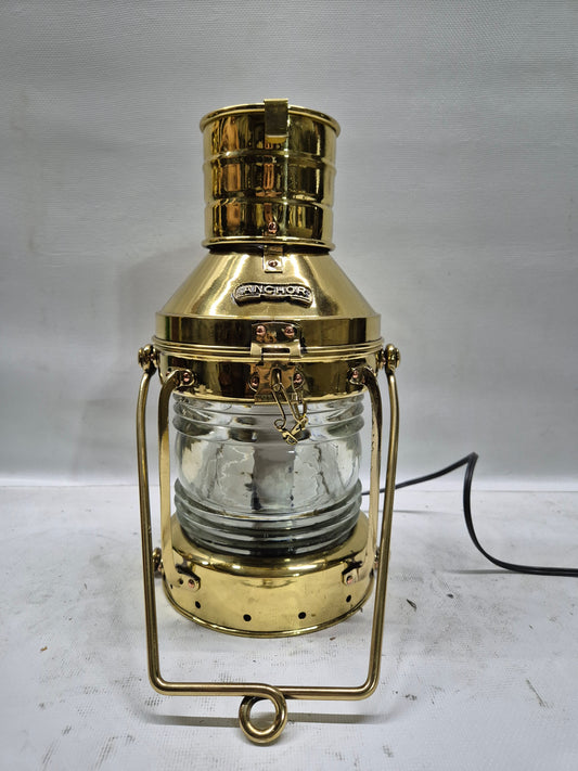 Polished Brass Ship's Anchor Lantern with Fresnel Lens