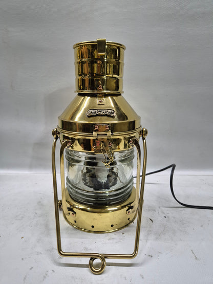 Polished Brass Ship's Anchor Lantern with Fresnel Lens