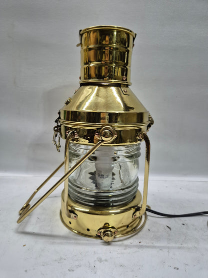 Polished Brass Ship's Anchor Lantern with Fresnel Lens