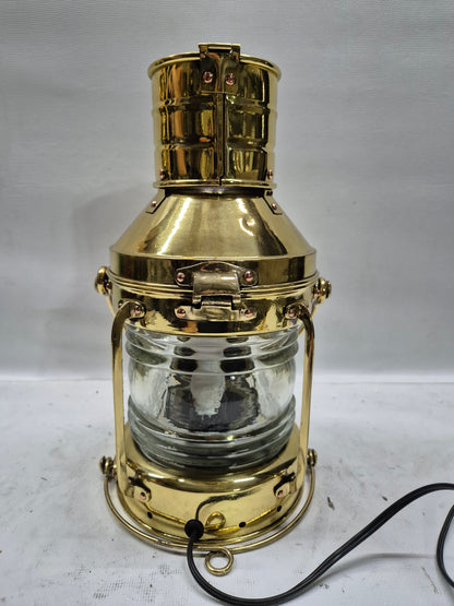 Polished Brass Ship's Anchor Lantern with Fresnel Lens